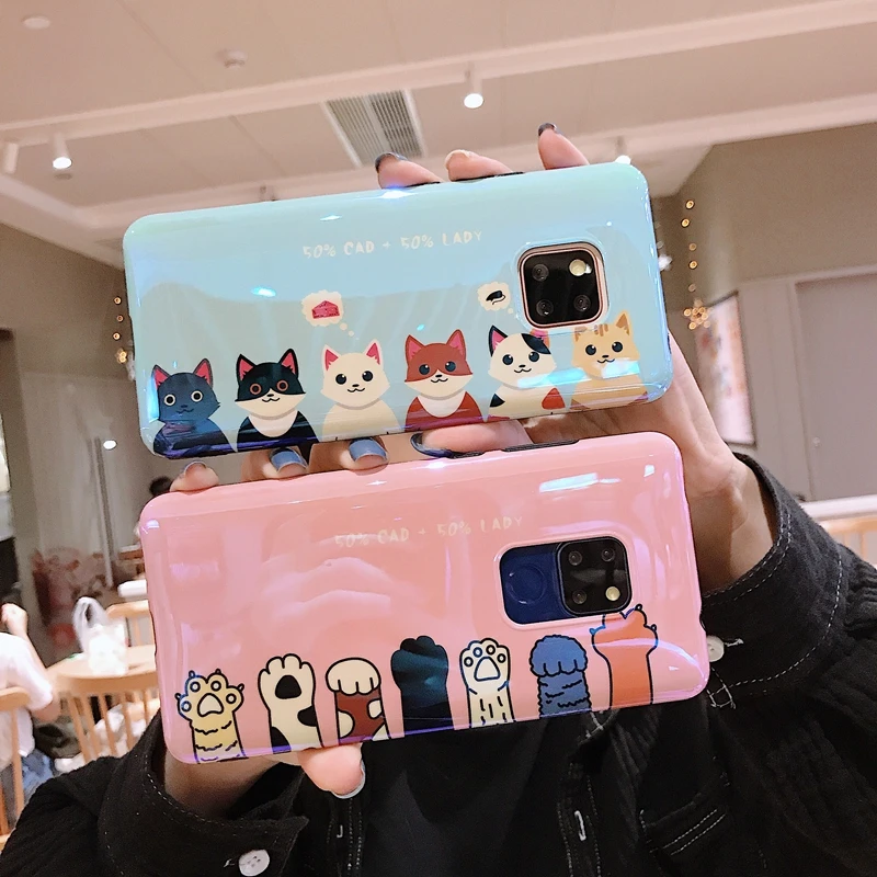 Для Huawei P30 P20 pro mate10 honor10 nova3i mate20X nove4 V20 милый кошачий лап голубой луч мягкий чехол