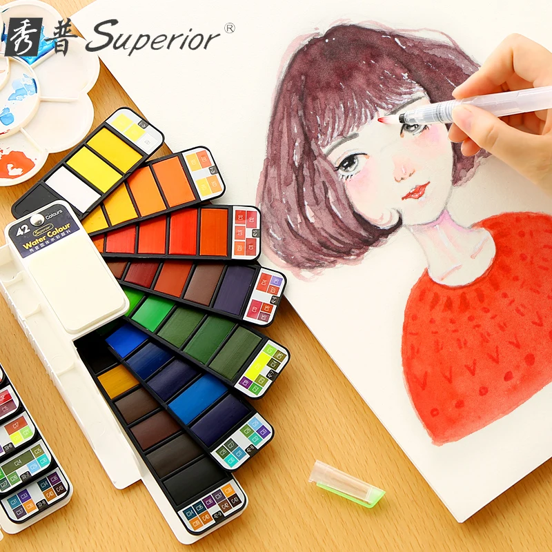 

Solid Watercolor Paint Set 18/25/33/42Colors With Water Paint Brush Watercolor Painting Pigment Set For School Art Supplies