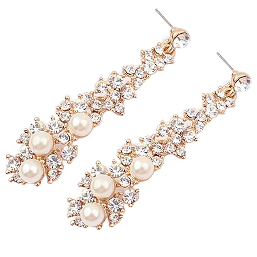 

Fashion Summer style Women Evening Fine Jewelery Brincos Full Crystal Pearls Gold Filled Long Drop Earrings For Women