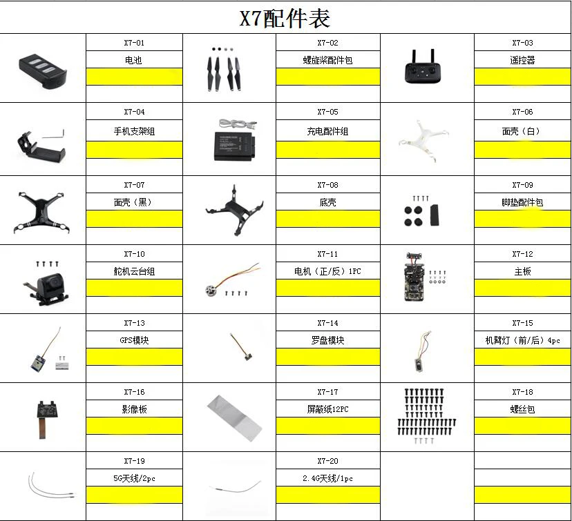 JJRC X7 RC Drone Quadcopter spare parts blade body shell motor charger GPS Receiver compass Camera board Screw antenna LED etc.