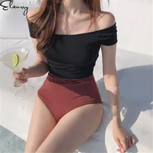 Newest One Piece Women Swimsuit Patchwork Sexy Push Up Swimwear Off Shoulder Vintage Bathing Suits Summer Ladies Bodysuits