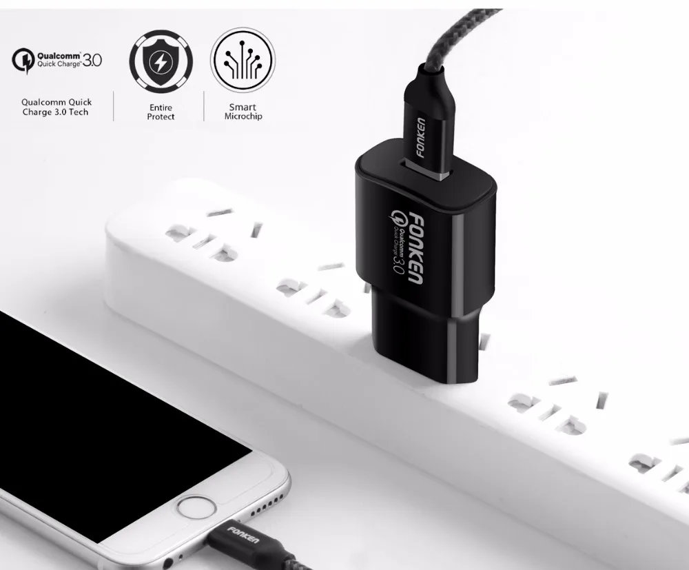 FONKEN USB зарядное устройство Quick Charge 3,0 быстрое зарядное устройство QC3.0 QC2.0 18 Вт настенное быстрое зарядное устройство с кабелем быстрой зарядки для мобильного телефона