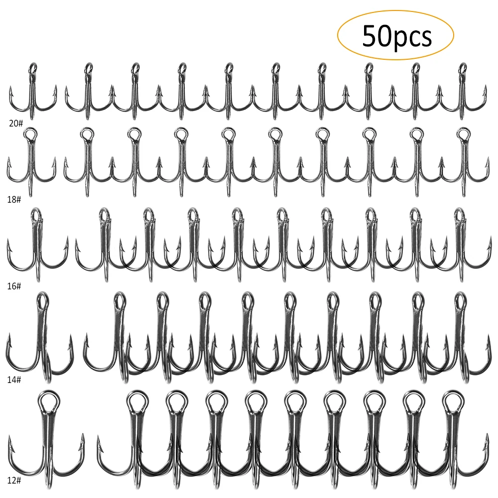 50 шт. тройной рыболовный крючок 5 размеров#2-#10 из высокоуглеродистой стали Крючки для ловли карпа круглые изогнутые тройные Крючки