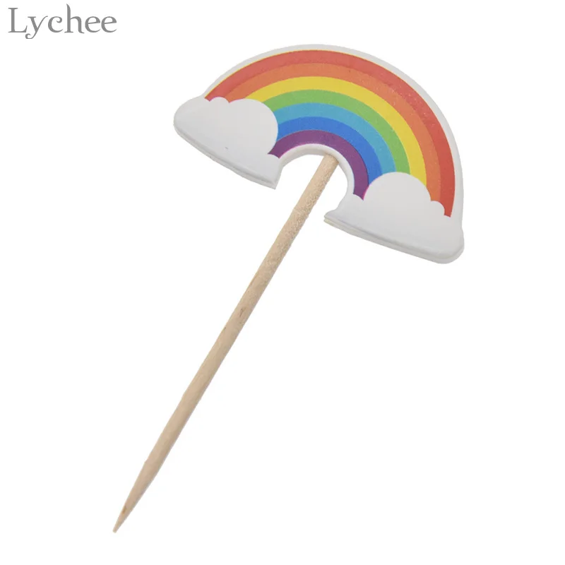 Cake Toppers Lychee Life 24pcs Cartoon Rainbow Cupcake Toppers Kids Birthday Party Wedding Decorations Cake Flag Supplies
