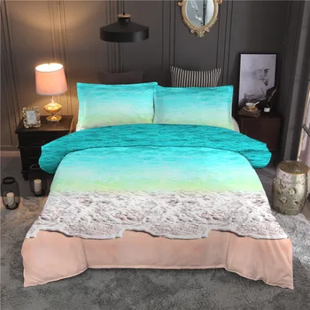 

Wave Beach Printing Bedding Set Blue Style Pillowcase Duvet Cover Set 2/3pcs Queen King Size ropa de coma
