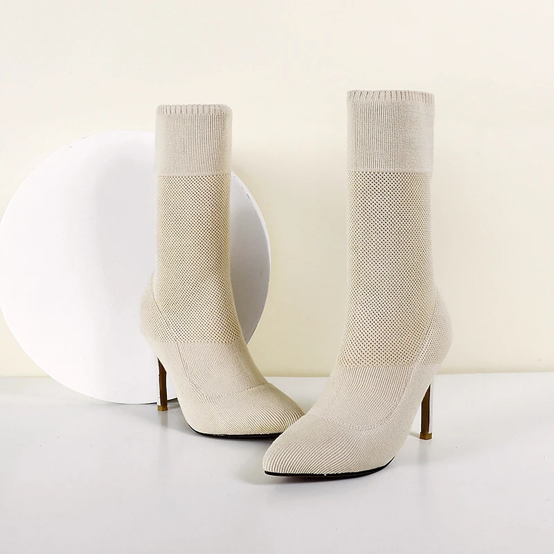 ORCHA LISA/женские носки; сапоги до середины икры; осенне-зимние сапоги из эластичной ткани на высоком каблуке без застежки; цвет черный, абрикосовый; C515