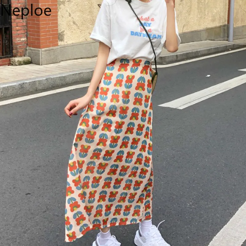

Neploe Flower Pattern Women Skirts Summer 2019 Korean High Waist Skirt Fashion Thin A-Line Bodycon Jupe 44459