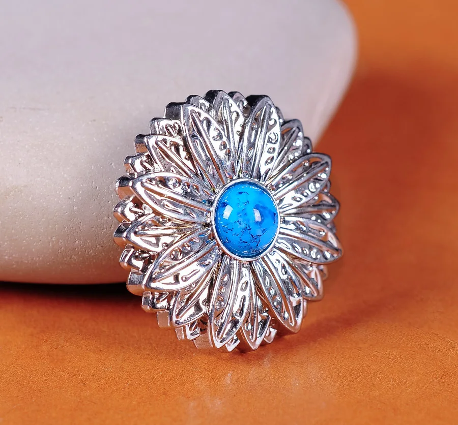 

10pc Wholesale 30MM Bling Metal Silver Blue Turquoise Rose Flower leathercraft Hardware Belt Bag Conchos Diy Screw Back 7 colors