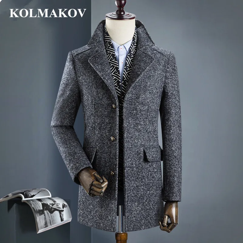 Мужская одежда kolmaov новинка 2021 шерстяные пальто зимняя стильная ветровка со