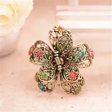 Очаровательные эмалированные цветные яркие цветы, Когти для волос, украшения для волос, золотой цвет, стразы, кристалл, большой зажим для волос, краб, свадебные аксессуары