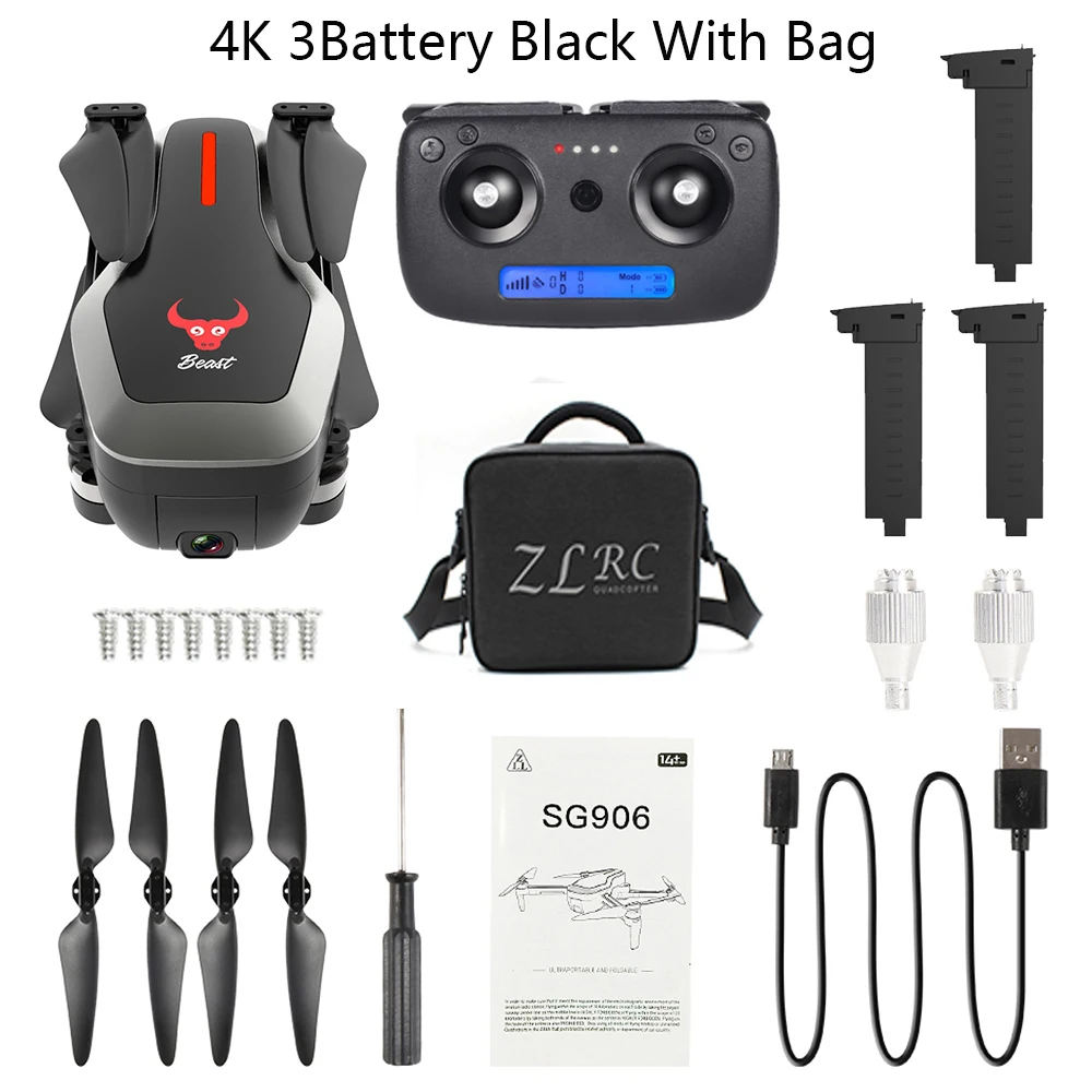 4K 3B Bag B LAUMOX SG906 Дрон gps 5G wifi FPV с камерой 4K HD бесщеточный селфи складной Дрон RC Квадрокоптер RTF VS H117s B4W ZEN K1 F11 - Цвет: 4K 3B Bag B