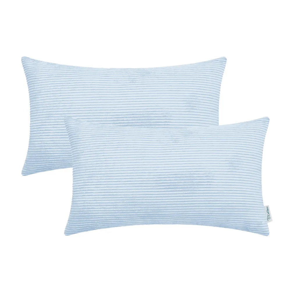 

2PCS Square CaliTime Cushion Cover Pillows Shell Home Sofa Decor Corduroy Striped Super Soft Comfortable 12"X20" Baby Blue