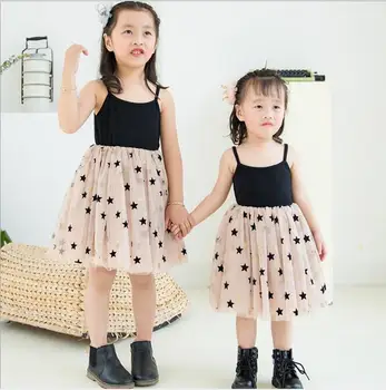 

2019 spring new INS girls star mesh dress children long sleeve pettiskirt princess dress birthday dress
