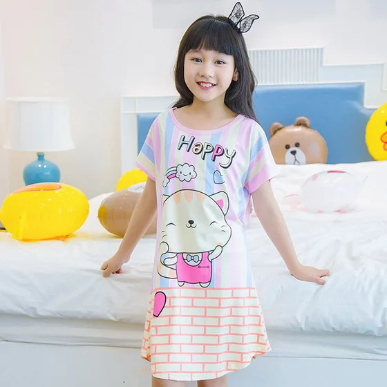 Ночные сорочки трусы для девочек с короткими рукавами платье принцессы летние дети мультфильм платье сна Дети милые рубашки P20