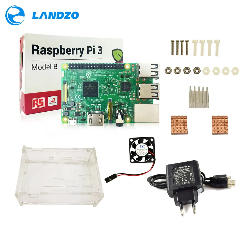 Comprar Kit de iniciación D Raspberry Pi 3 Modelo B placa pi 3 carcasa pi 3 Enchufe europeo disipadores de calor con logo pi3 b pi 3b con wifi y bluetooth