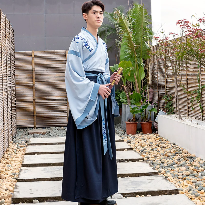Традиционный костюм ханьфу человек вышивка Ming ученый древних Большие рукава Одежда Вэй Jin период ежедневно костюмы куртка + юбка