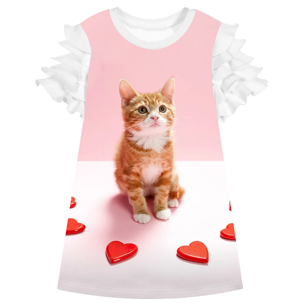 

Kids Clothing Children white dress Costume Girls Clothes fashion love cat lovers Baby Girl Dress with Summer Princess Dresses