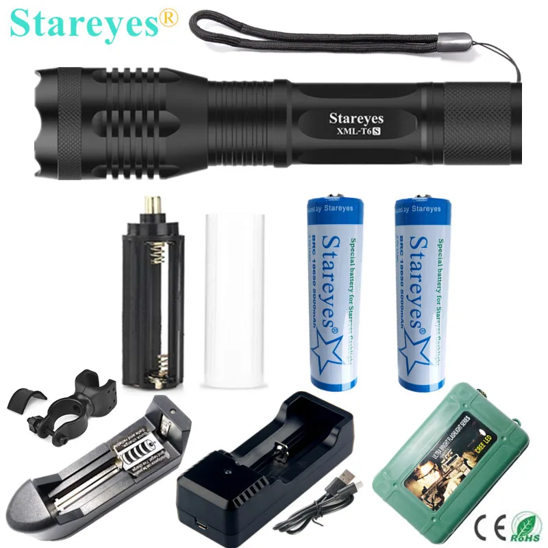 

1 Set Ultra Bright XML-T6S 4000LM LED Torch lamp Zoomable light LED Flashlight+18650 5000mAh Rechargeable battery + Charger