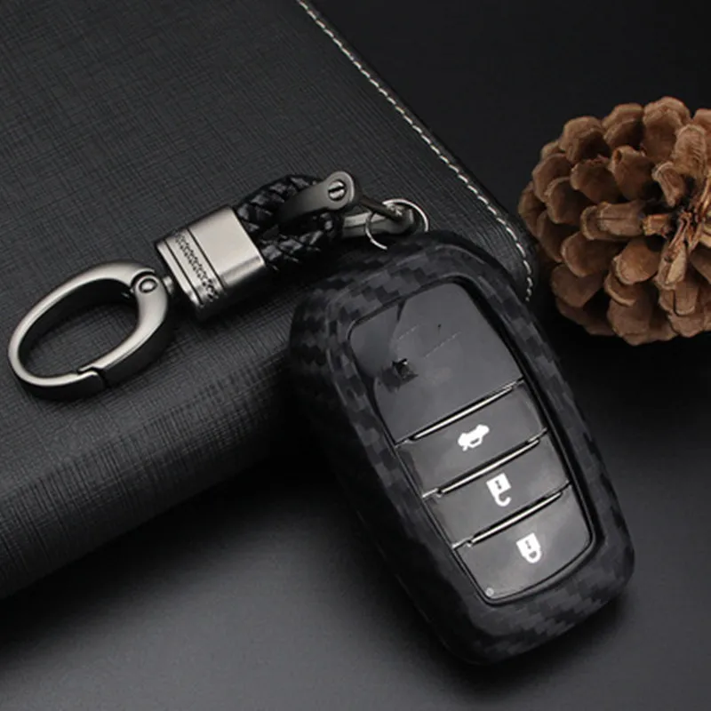 

Carbon Fiber Silicone Car Key Case For Toyota Highlander Land Cruiser Riez RAV4 Camry Prado Auto Key Cover Scratche