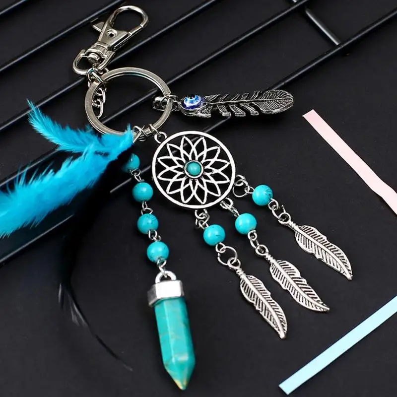 

Handmade Feather Dream Catcher Bedroom Wall Hanging Keychain Women Car Bag Hanging Decoration Key Ring Pendant Gift