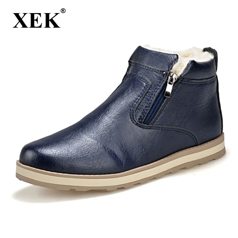 

XEK Men Winter Warm Boots Casual Shoes Men Fashion Plush Snow Boots Ankle Boots Fur Leather Footwear botas Size 39-44 ZLL327