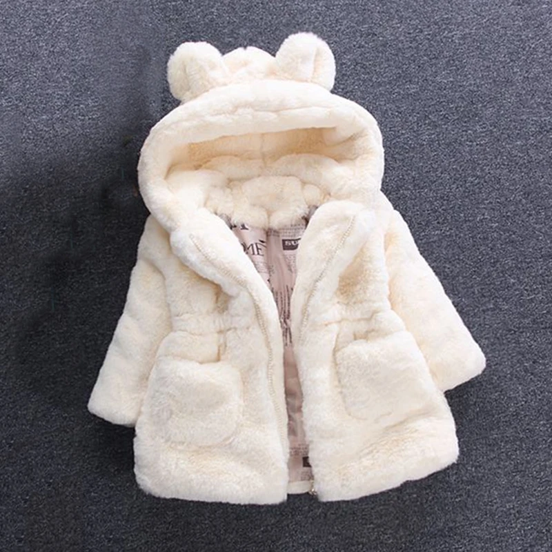 Snowsuit Faux Fur Fleece Coat Baby Hooded Solid Color Jacket Outerwear New Winter Baby Girls Clothes Pageant Warm Jacket