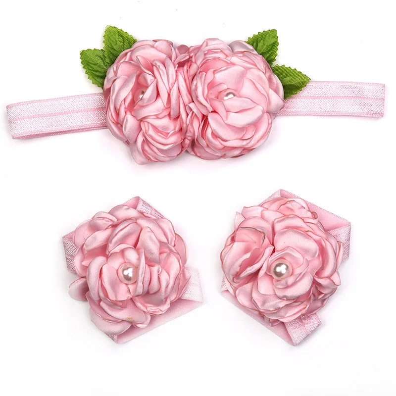 Baby Headwear Flower Leaf Pearl Hair Bands For Baby Girls Headband Foot Suit Baby Hair Accessories Newborn Headband Hair Ties