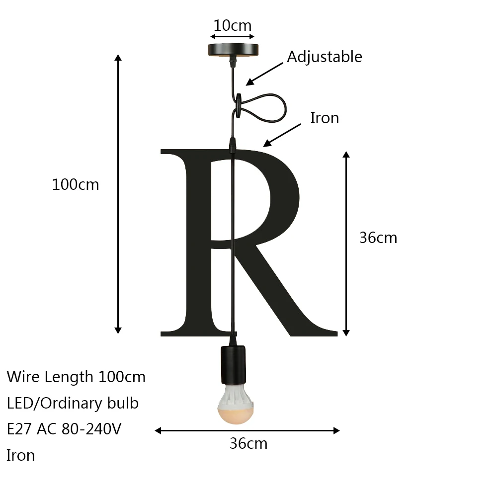 Новинка простой железный букв комбинации N-Z подвесной светильник светодиодный E27 современный Лофт подвесной светильник для restautant магазин кафе бар