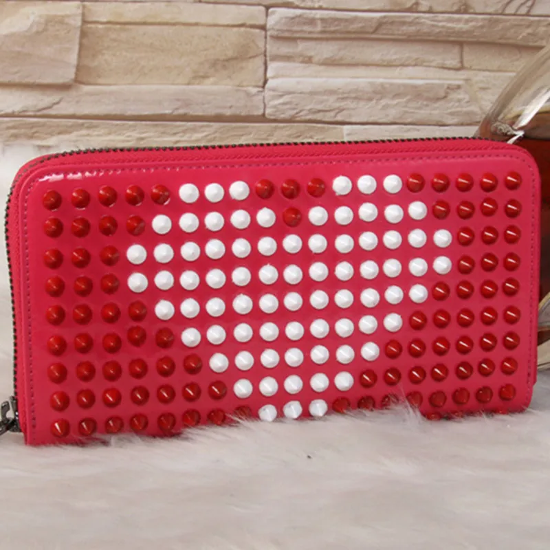 

2019 New Fashion Women Genuine Leather Bag Color Rivet Long Wallet Card Money Holder Clutch Purse Designer Wallets Phone Pocket
