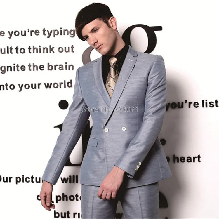 font b Custom b font font b Made b font double breasted Groom Tuxedos Silver