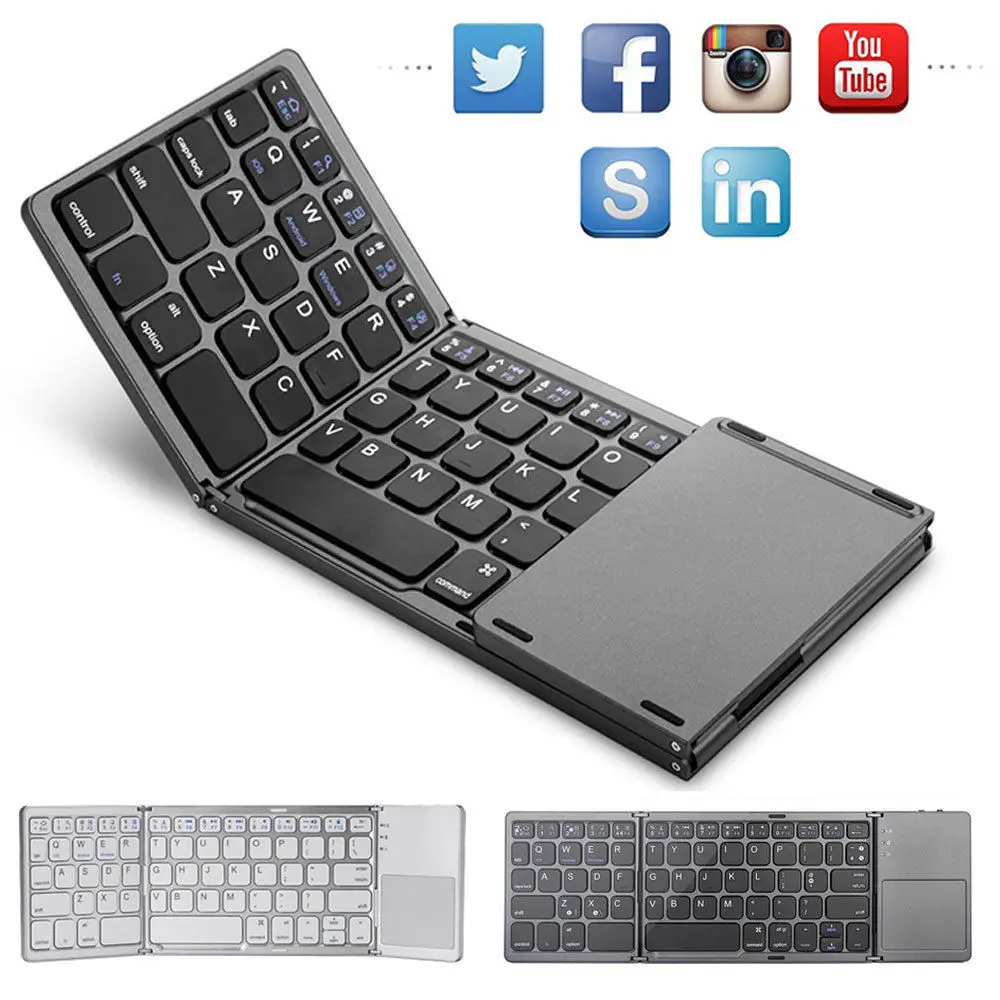 

Basix Bluetooth Folding Wireless Keyboard Touchpad Mini Keyboard Foldable Wireless Keypad for IOS/Android/Windows Ipad Tablet