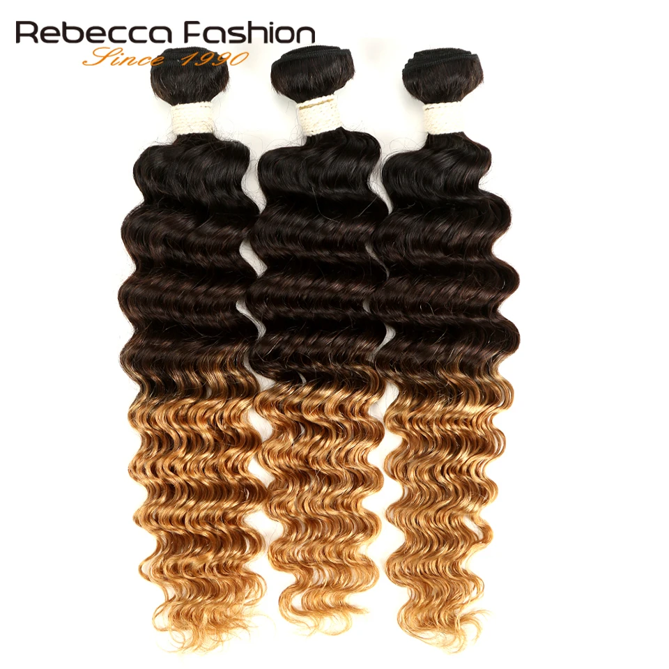 Contemplative Rebecca 1/3/4 Pcs Ombre Three Tone Human Hair Bundles Non Remy Brazilian Deep Wave Bundles Deals Color 1b/4/27# 1b/4/30# Hair Extensions & Wigs