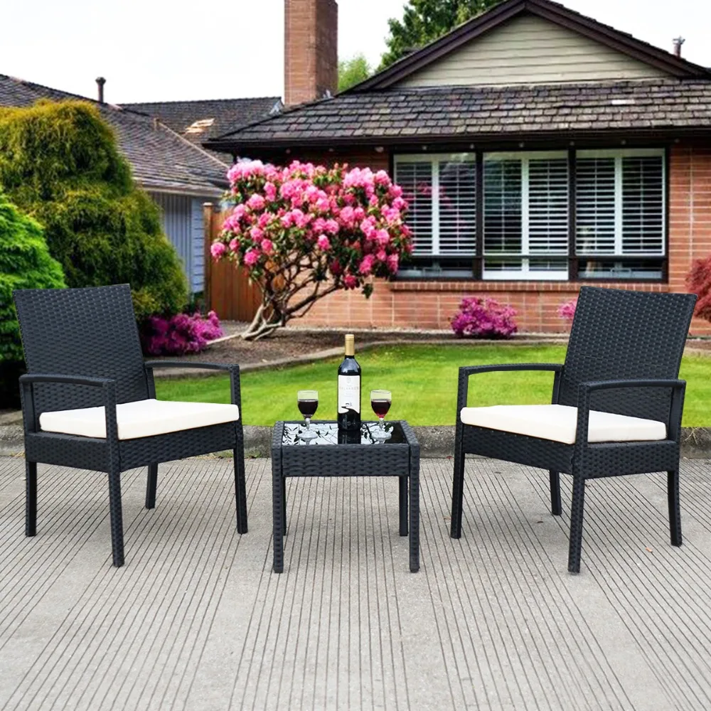 

Conjunto de Jardin Exterior Negro Conjunto de Muebles de Jardin de Ratan 3 Piezas 1 Mesita 2 Sillones HW53509