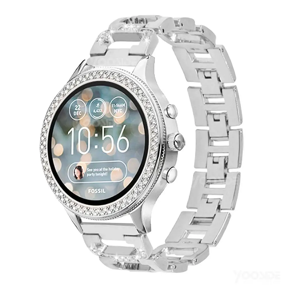 YOOSIDE 18 мм Quick Release Металл Нержавеющая сталь Bling Crystal часы ремешок для Fossil Q Venture Gen3/Gen4 HR/TicWatch C2