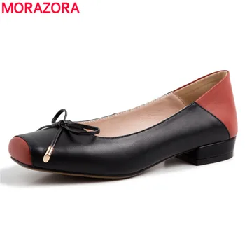 

MORAZORA 2019 new arrival women pumps square toe genuine leather summer shoes bowknot spring summer casual office shoes woman