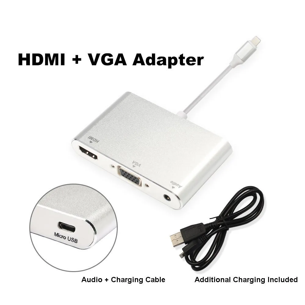 Plug and Play HDMI Cable Adapter Phone Audio Video to TV Projector for iPhone 8 PLUS X 7 6S 6 Plus 5 5S For iPad Pro Air Mini
