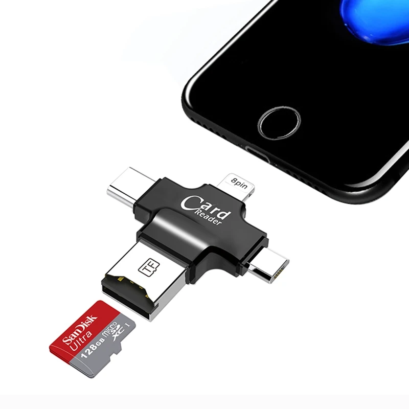 Кардридер Micro SD Kismo 4 в 1 картридер Lightning/Type C OTG для iphone 6 7 8 Plus Samsung S8 S9 OnePlus 5