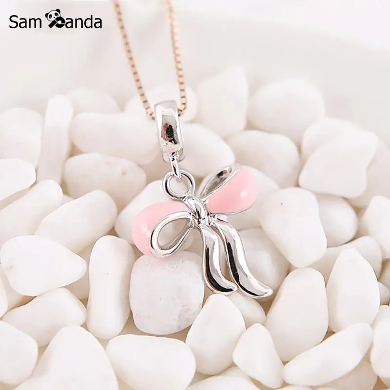 

New 100% 925 Sterling Silver Beads Charm Cute Girl Bow Tie Bowknot Pendant Charms Fit Pandora Bracelets Women Diy Jewelry