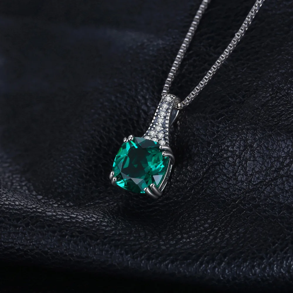 JewelryPalace Classic 2.1 ct Cushion Created Emerald Pendant For Women 925 Sterling Silver Brand Vintage Jewelry Without Chain