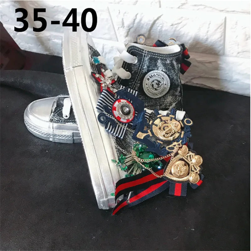 

Outdoor heavy industry retro old wild flat bottom webbing rhinestone round head skateboard high help women's shoes