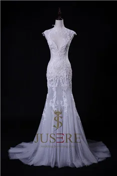 JUSERE, изысканное ТРАПЕЦИЕВИДНОЕ платье без бретелек с вышивкой, Настоящее фото, 3 метра длиной, атласное свадебное платье с соборным шлейфом, свадебное платье