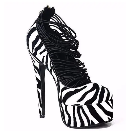 

New high platform high heel shoes for woman Fashion yellow/rose red/zebra pattern super high thin heel thin belt shoes