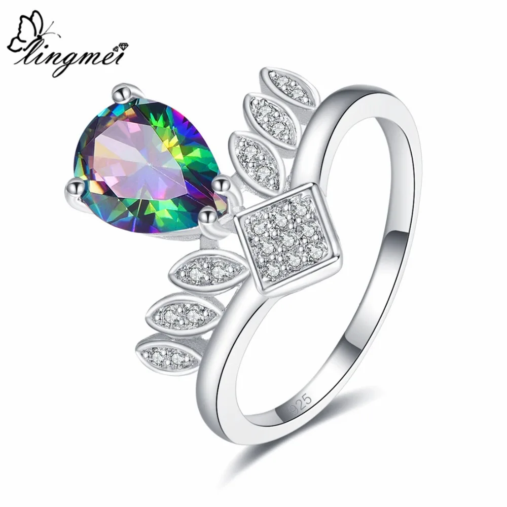 lingmei Gorgeous Fashion Crown Princess Jewelry Pear Cut Multi &amp White Red Cubic Zircon Silver Color Ring Size 6-9 | Украшения и