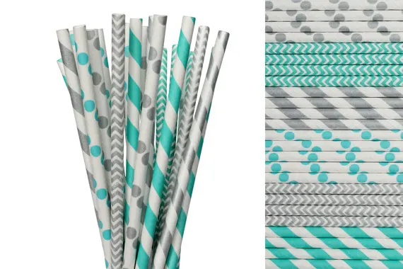 Free Ship 200pcs Aqua Blue Silver Paper Straw Robins Egg Free Ship 200pcs Aqua Blue Silver Paper Straw Robins Egg Winter Wonderland Party Straws