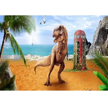 

Colorwonder 7x5 Vinyl Dinosaur Backdrop for Boys Birthday Party Decor Palm Tree Beach Blue Ocean Summer Holiday Photo Booth Prop