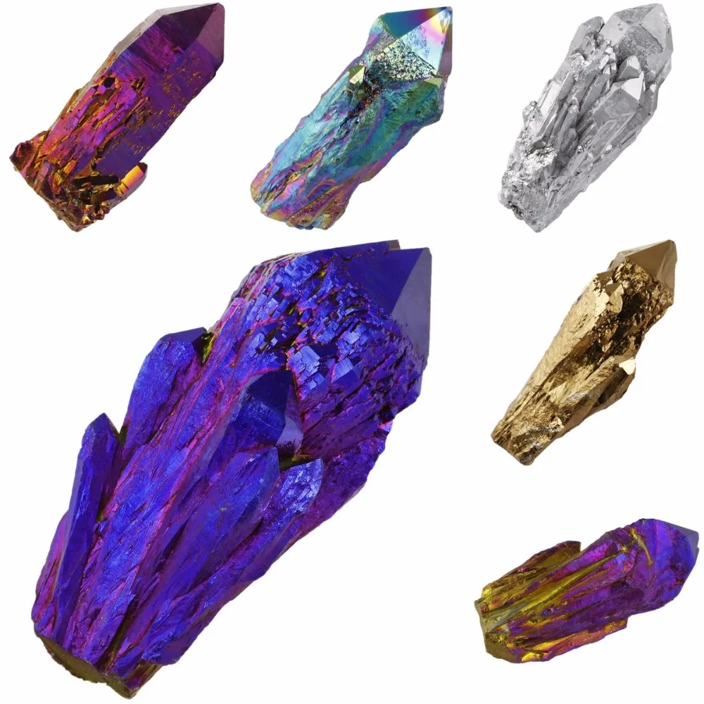 TUMBEELLUWA Titanium Coated Crystal Cluster Quartz Geode Drusy Gem