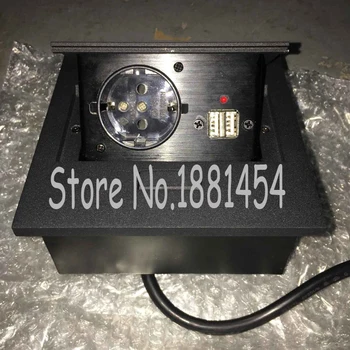 Cheap 2019 Oversea 2 USB EU Plug Outlet Pop Up Table Socket Desk With Red Led Light Worktop EU Plug Black/silver