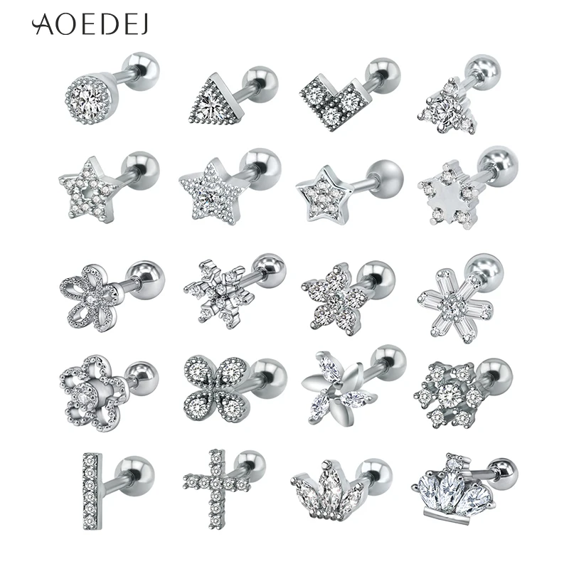 

AOEDEJ Tragus Cartilage Piercing Crystal Stud Earrings for Women Stainless Steel Stud Earrings Jewelry Flower Brincos Ear Studs