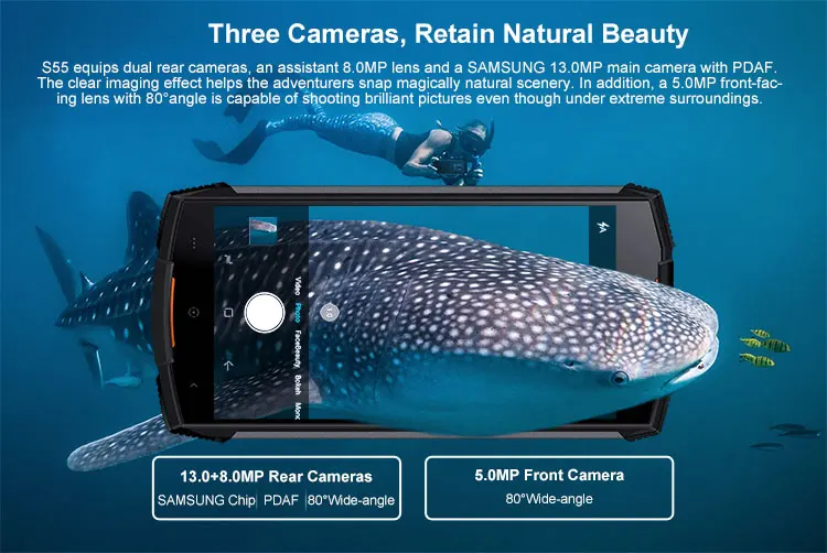 DOOGEE S55 6GB RAM 64GB ROM MTK6750T 1.5GHz Octa Core 5.5 Inch IPS Corning Gorilla Glass 3 Screen IP68 Waterproof Dual Camera Android 8.0 4G LTE Smartphone