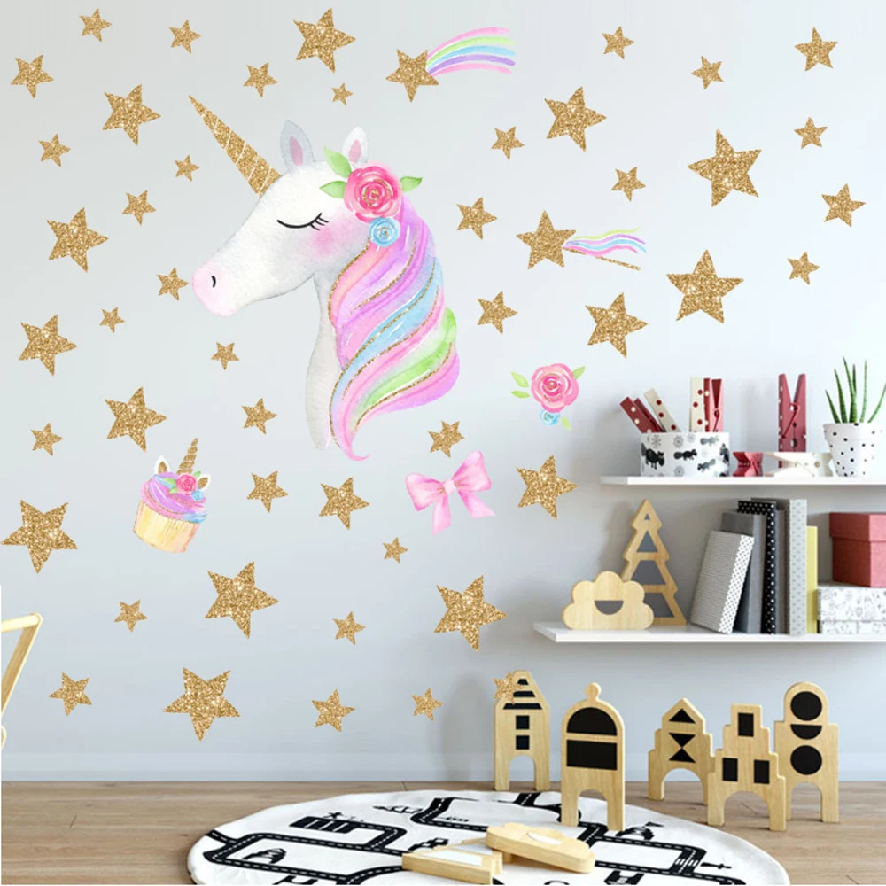 

Princess Style Personalised Name Unicorn Print Wall Art Girls Room Childrens Kids Sticker Vinyl Home Room Decor waterproof